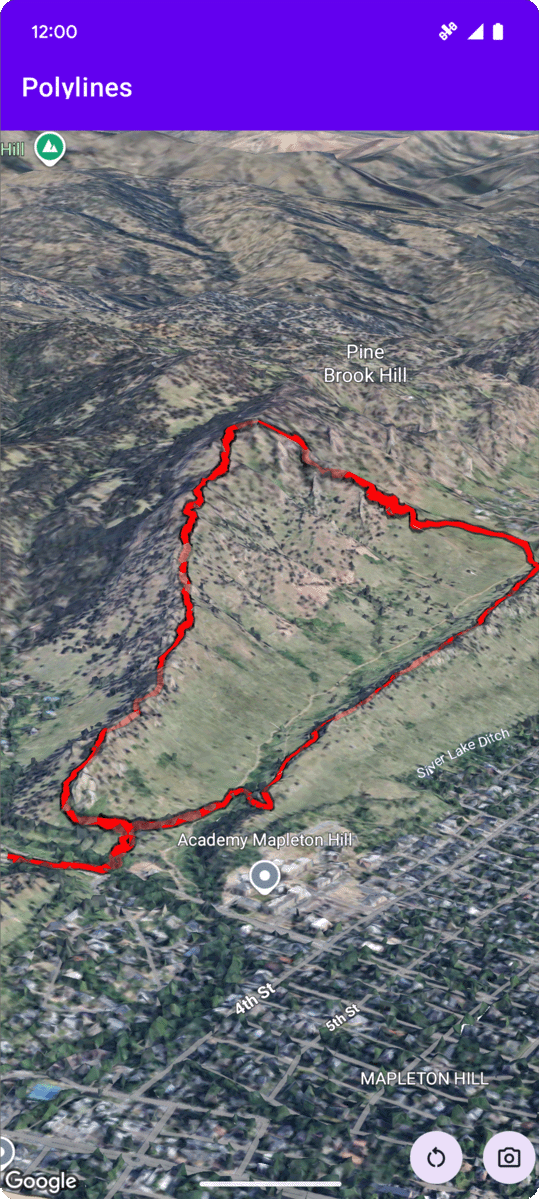 A polyline on a 3D map