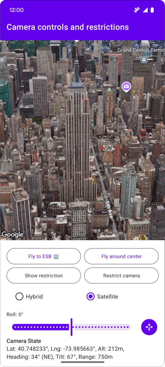 A map view showing camera controls restrictions
