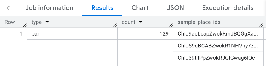 Results for Place Count Type function in New York City.